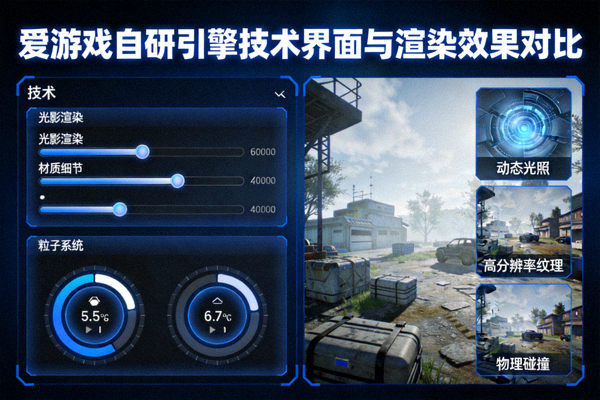 爱游戏自研引擎技术界面与渲染效果对比展示