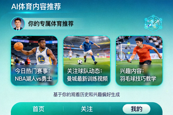 人工智能算法为用户个性化推荐体育内容的界面概念图