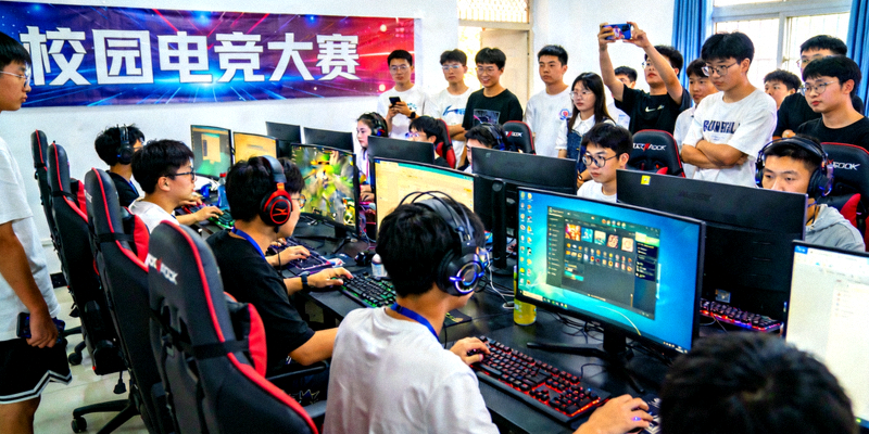 校园电竞活动现场，学生们正在参加比赛