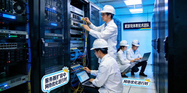 爱游戏体育技术团队正在进行服务器扩容与网络优化工作场景