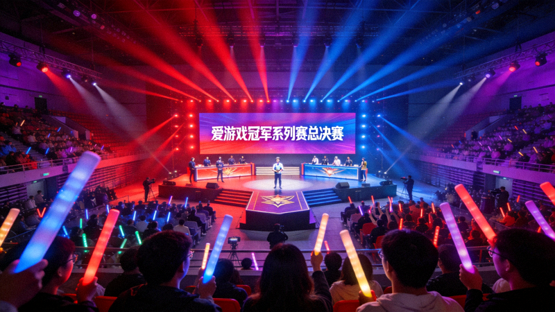 爱游戏冠军系列赛总决赛现场盛况，座无虚席的体育馆与绚丽的舞台灯光