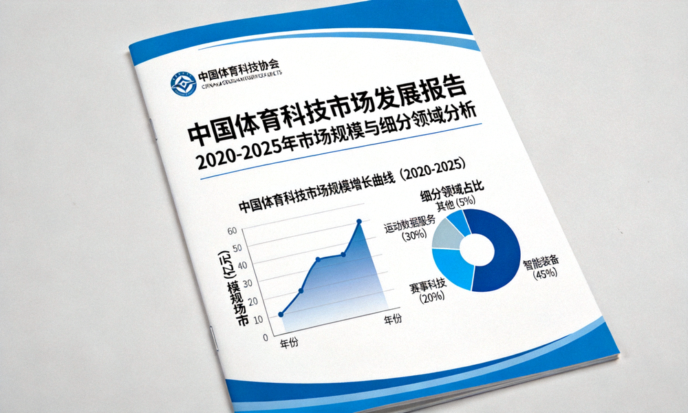 报告封面与数据图表展示中国体育科技市场规模增长曲线与细分领域占比