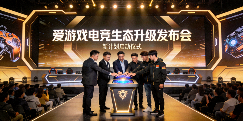爱游戏电竞生态升级发布会现场，高管与战队代表共同启动新计划