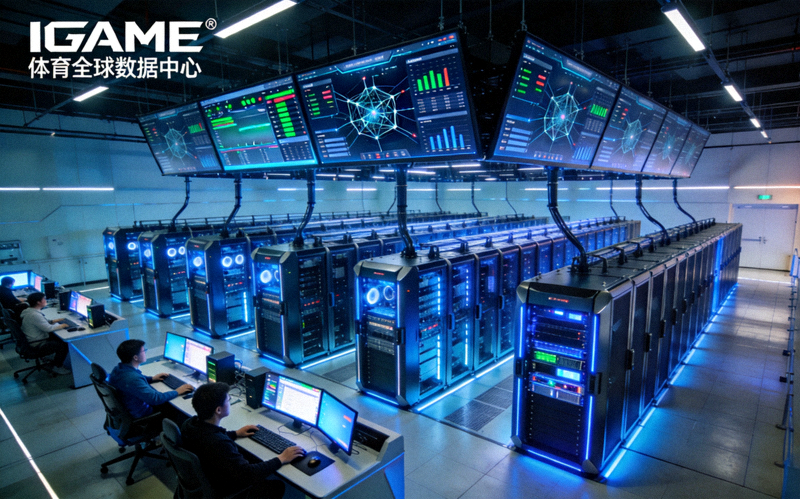 IGAME体育全球数据中心控制室全景，展示先进的服务器集群与网络监控系统