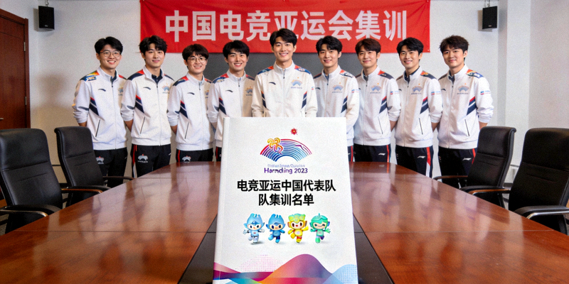 电竞亚运中国代表队集训名单公布现场，官方文件与选手合影