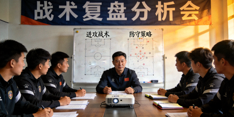 教练组与选手在会议室进行战术复盘分析