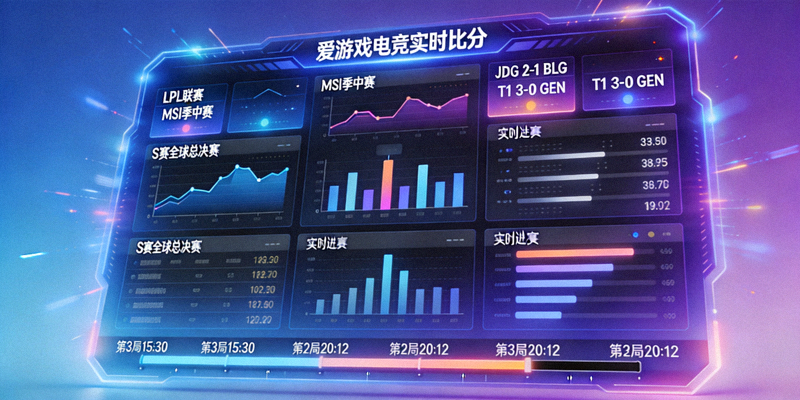 爱游戏电竞比分实时更新界面展示，包含全球多项赛事数据与动态图表