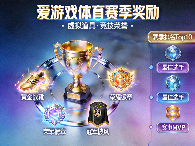 爱游戏体育赛季奖励展示画面，包含虚拟道具与竞技荣誉元素
