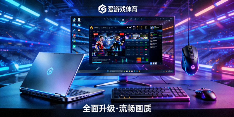 电竞设备与屏幕界面展示，体现爱游戏体育客户端全面升级后的流畅画质