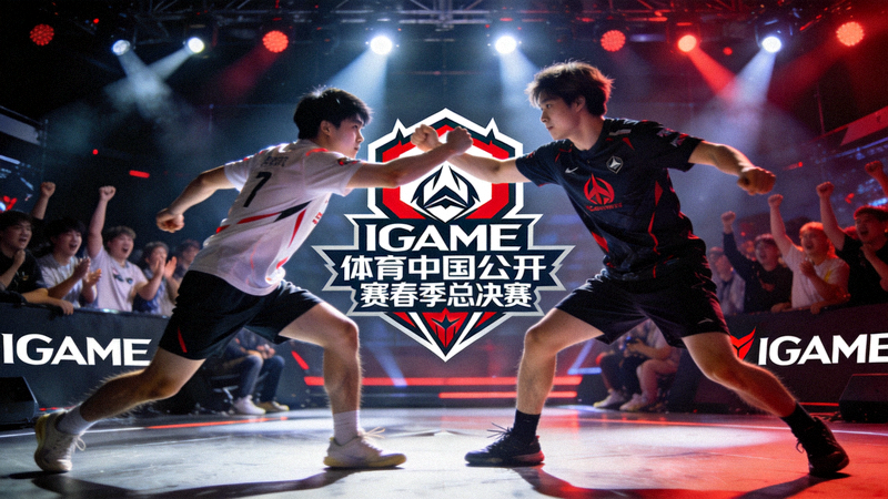 IGAME体育中国公开赛春季总决赛现场，选手在聚光灯下激烈对抗