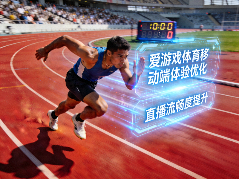 运动员在跑道上进行速度训练的瞬间，体现爱游戏体育移动端体验优化与直播流畅度提升