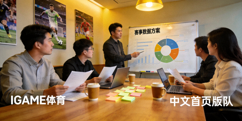 IGAME体育中文首页改版团队会议场景，成员围绕赛事数据方案进行讨论