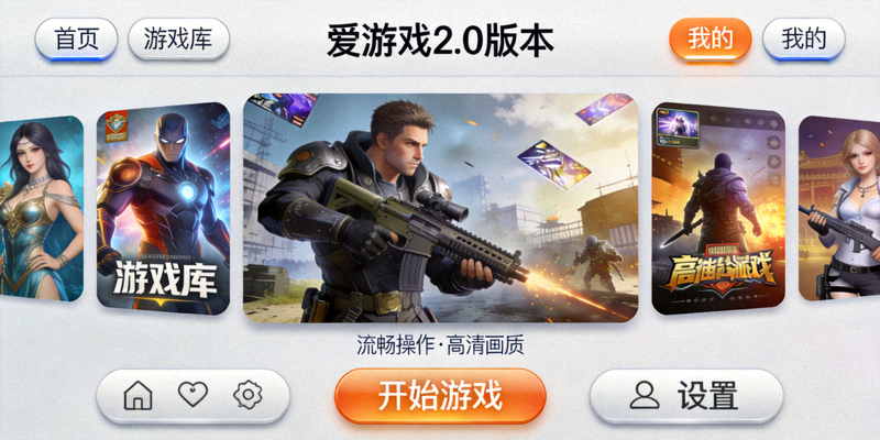 爱游戏平台客户端升级后的界面展示，突出流畅操作与高清画质