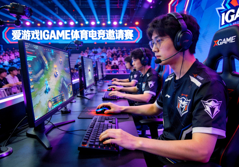 爱游戏IGAME体育电竞邀请赛现场，选手正在进行比赛操作