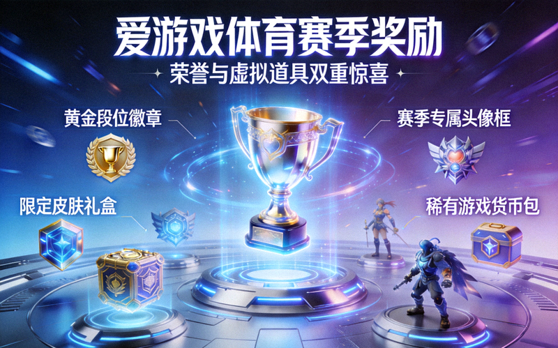爱游戏体育赛季奖励展示场景，包含虚拟道具与竞技荣誉元素